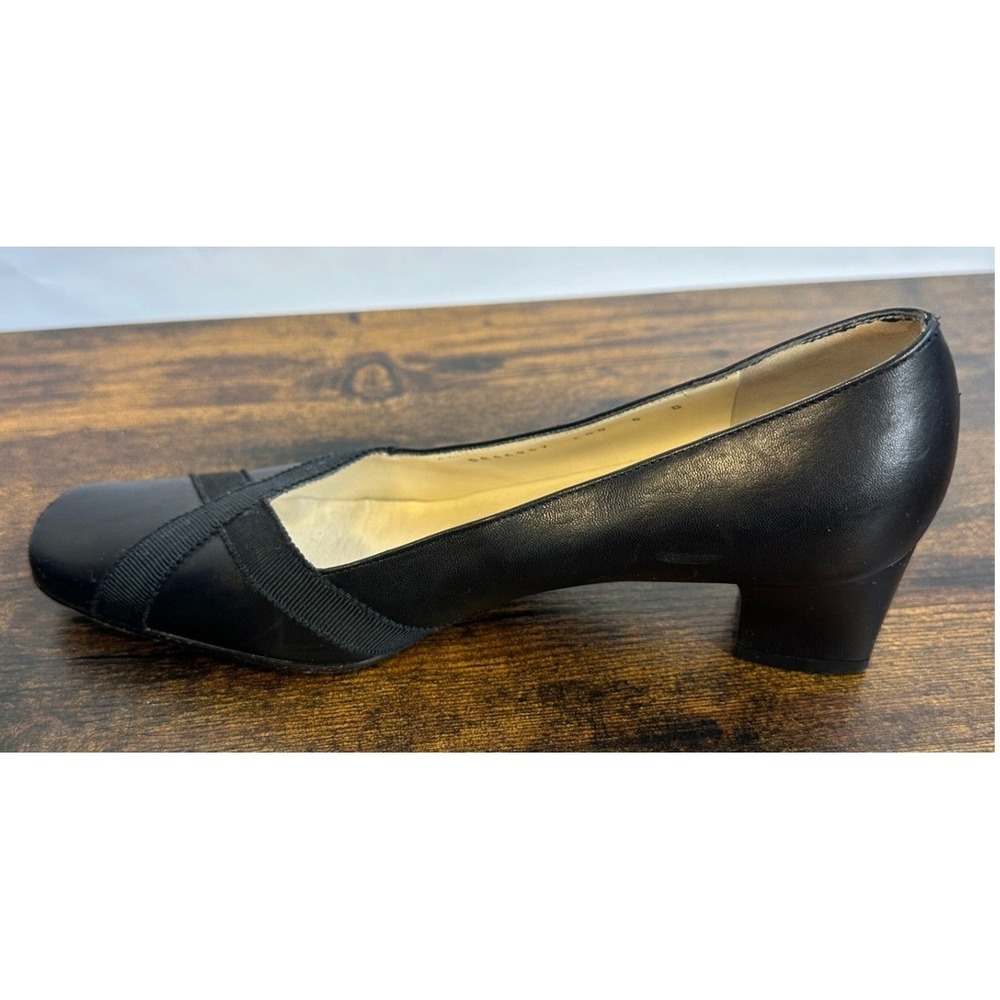 Salvatore Ferragamo Boutique Black Leather Square Toe Block Heel Pumps 6 B Italy - Picture 8 of 16